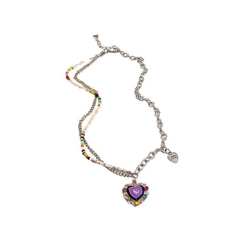 Colorful Drip Oil Diamond Love Necklace