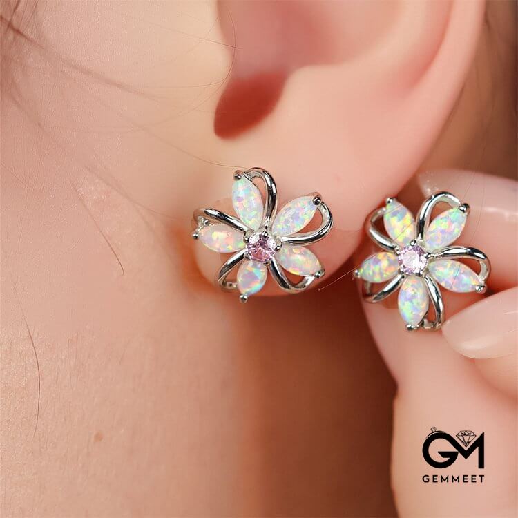 Opal Zircon Cherry Blossom Shaped Earrings