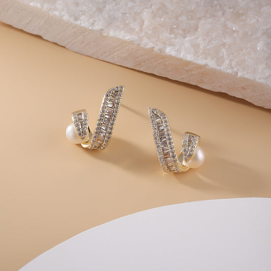 Copper Zircon Pearl Earrings