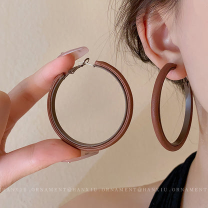 Silver Needle Leather Hoop Earrings