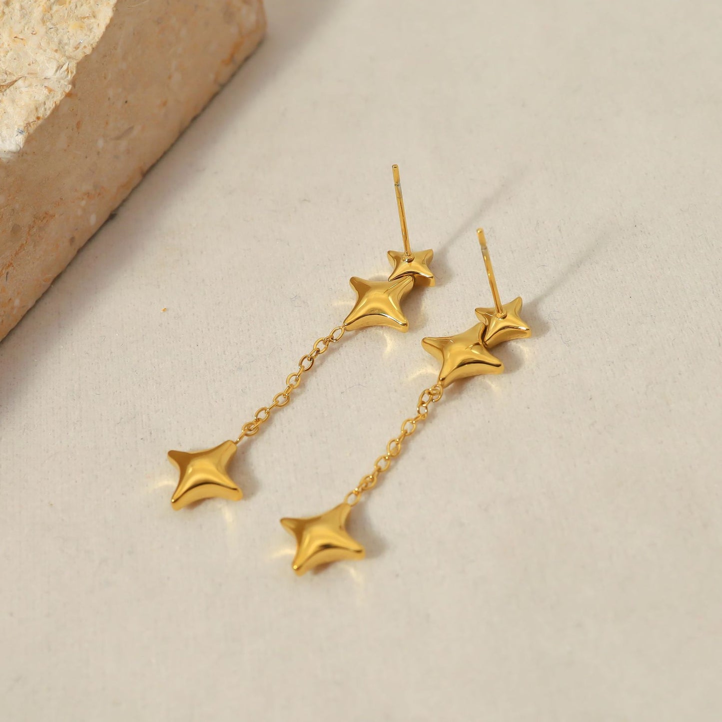 Stainless Steel Gold Plated Star Tassel Earrings