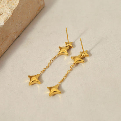 Stainless Steel Gold Plated Star Tassel Earrings