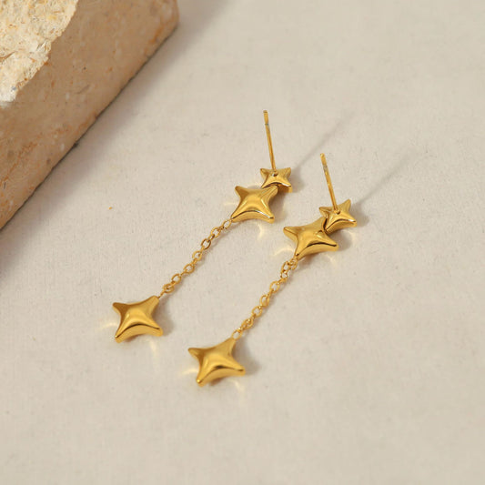 Stainless Steel Gold Plated Star Tassel Earrings