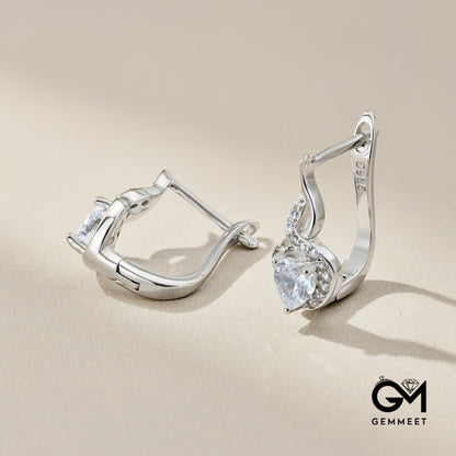 S925 Sterling Silver Red Heart White Round Zircon Earrings