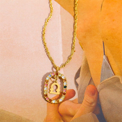 Zircon Openwork Oval Constellation Zodiac Necklace