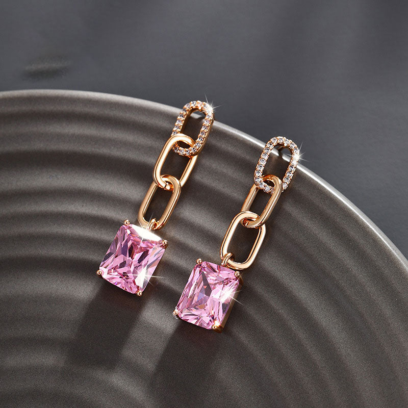 Simple Square White Zircon Drop Earrings for Women