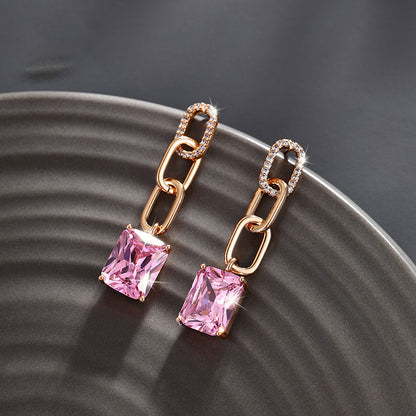 Simple Square White Zircon Drop Earrings for Women