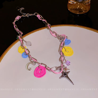 Irregular Button Star-moon Necklace