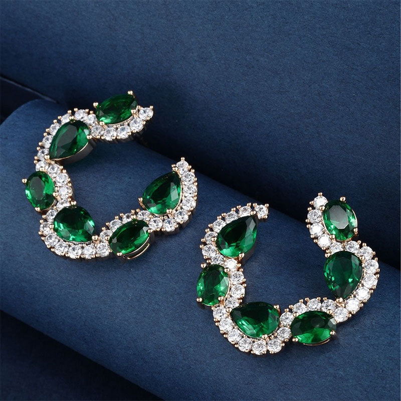 Retro Full-set Zircon Water Drop C Hoop Earrings for Women