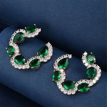 Retro Full-set Zircon Water Drop C Hoop Earrings for Women