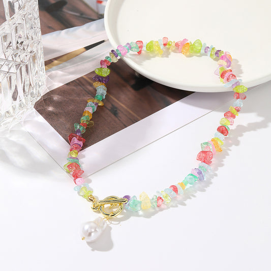 Fresh Color Irregular Full Stones Link Necklace