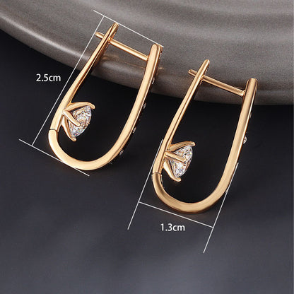 Simple Geometric U-shaped Temperament Inlaid Zircon Earrings