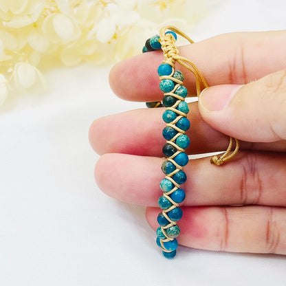 Double Woven Hexagonal Top Hanging Blue Shoushan Stone Bead Bracelet