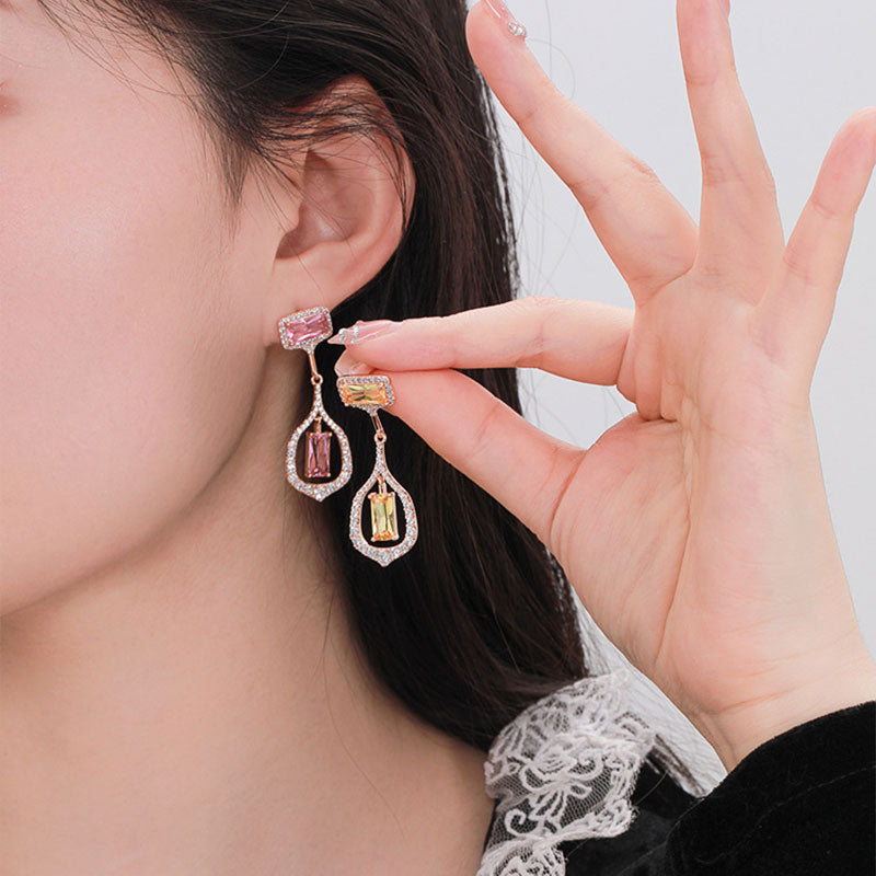 Rectangular High-end French Niche Light Luxury Zircon Earrings