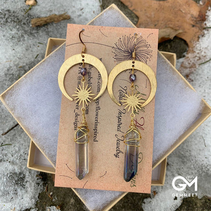 Bohemian Sun and Moon Quartz Earrings