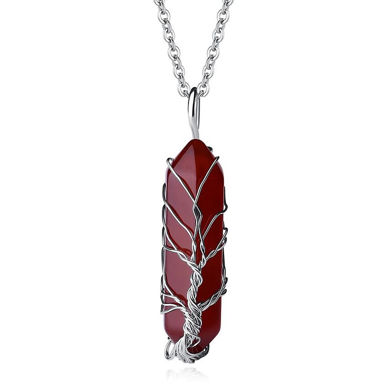 Crystal With Tree Of Life Gemstone Necklace