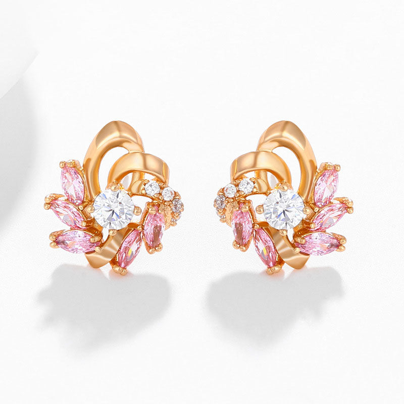 Exquisite Colored Zircon Flower Stud Earrings for Women