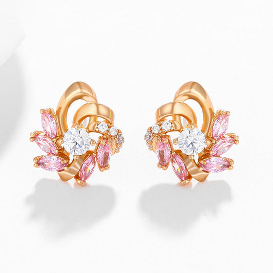 Exquisite Colored Zircon Flower Stud Earrings for Women