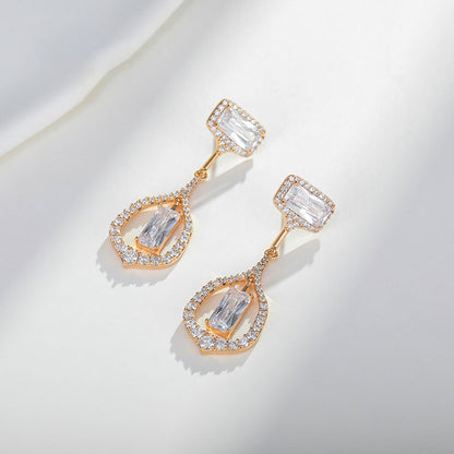 Rectangular High-end French Niche Light Luxury Zircon Earrings
