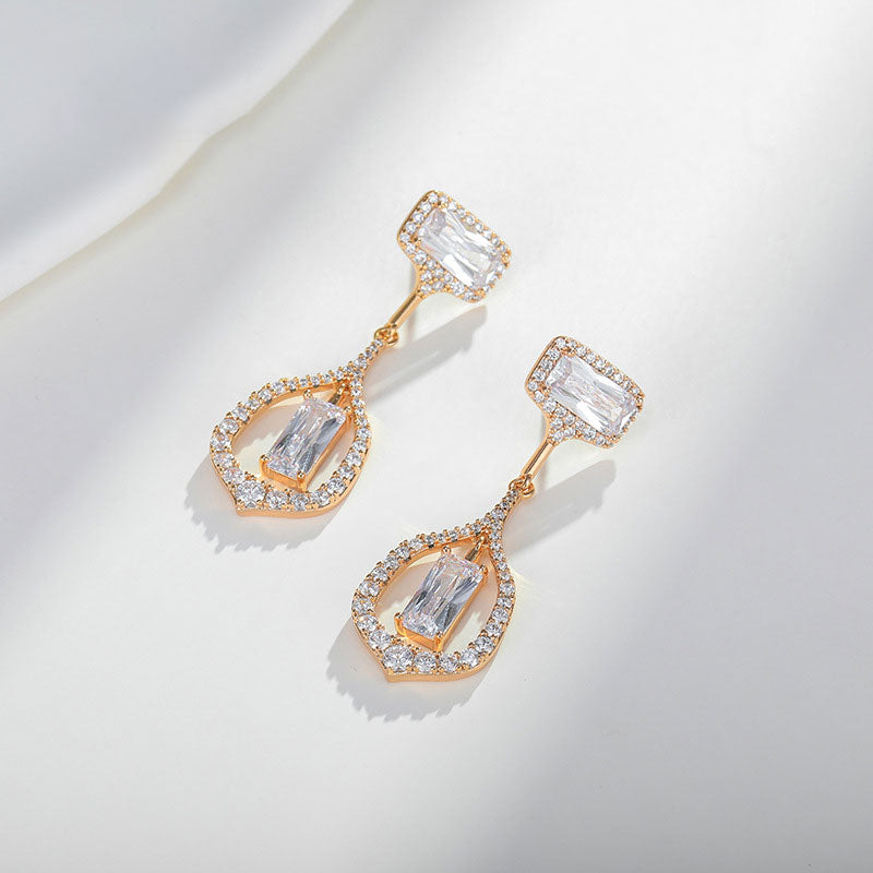 Rectangular High-end French Niche Light Luxury Zircon Earrings