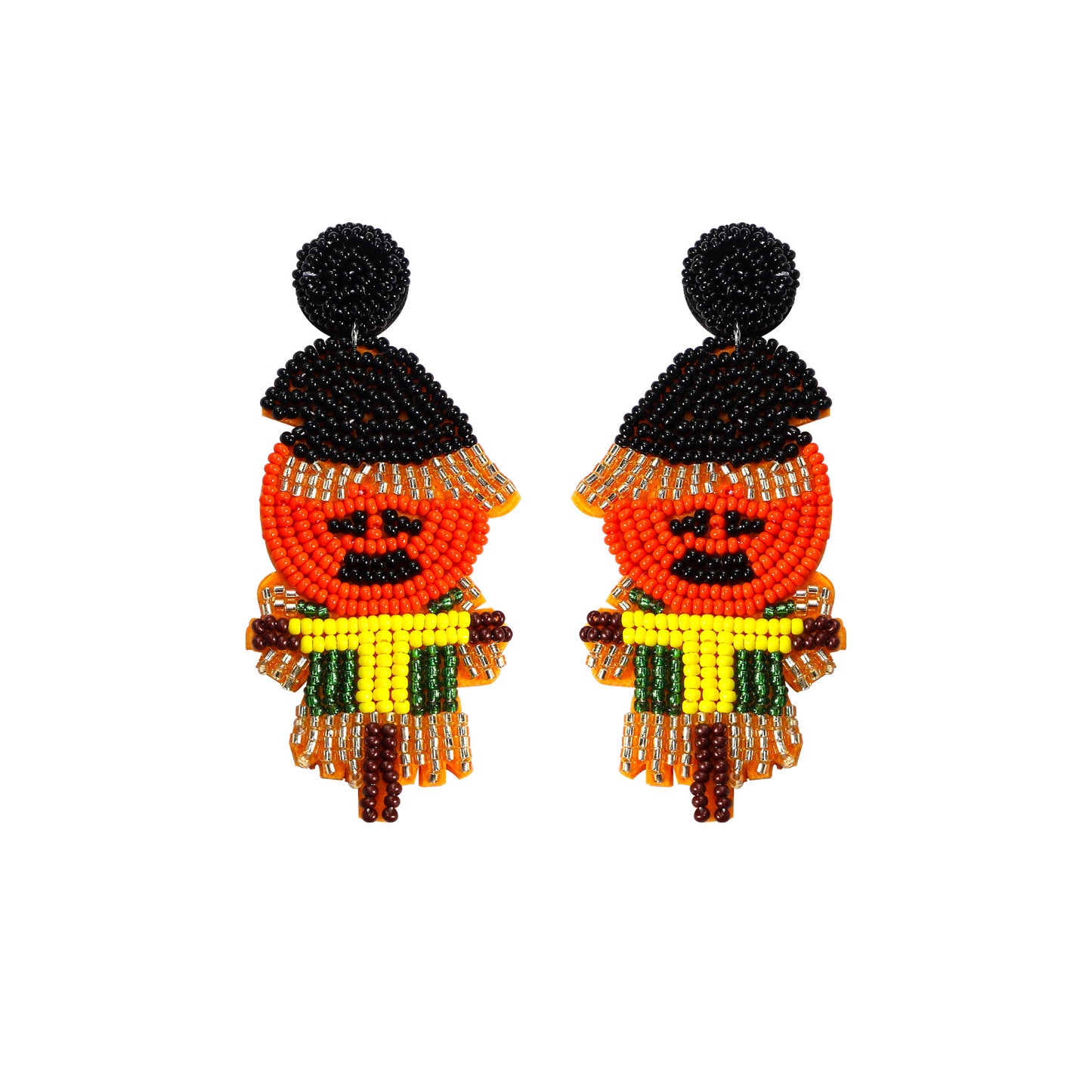Halloween Funny Pumpkin Hand-stitched Rice Bead Earrings