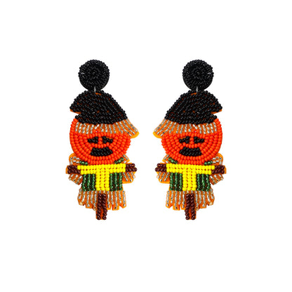 Halloween Funny Pumpkin Hand-stitched Rice Bead Earrings