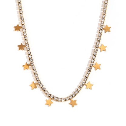 Stainless Steel Pentagram Full of Zircon Necklace