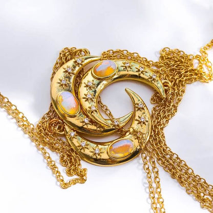 Golden Moon Opal Pendant Clavicle Necklace