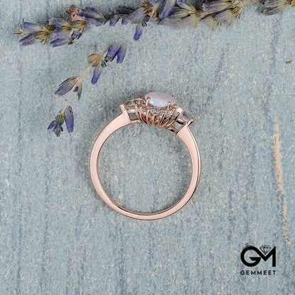 Opal Moonstone White Zircon Womens Ring