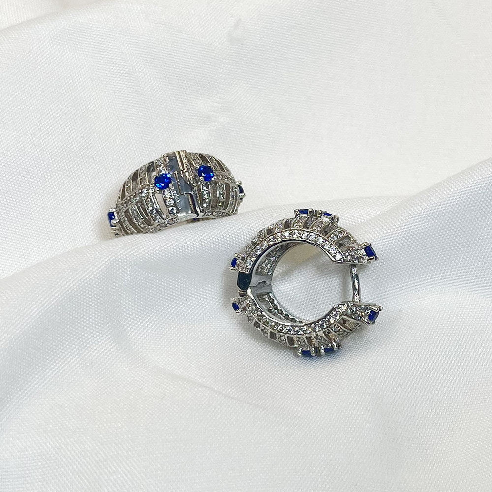 Chunky Hollow Inaild Blue Zircon Earrings