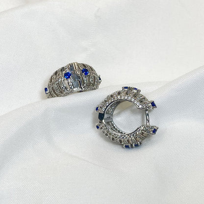 Chunky Hollow Inaild Blue Zircon Earrings