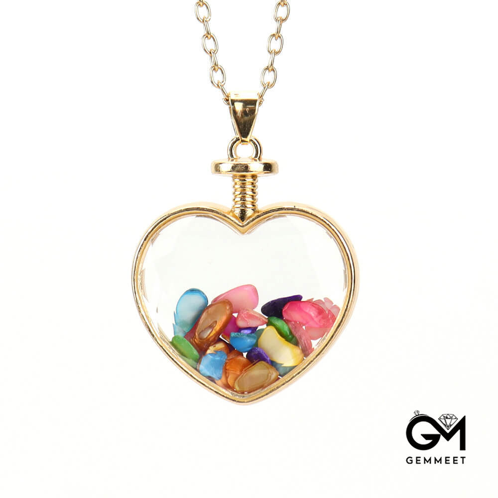 Crushed Stone Heart Glass Pendant Necklace