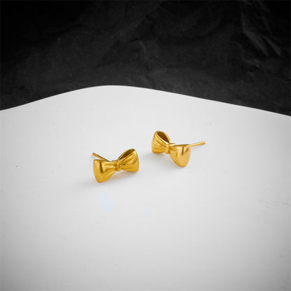 The Bow Is Simple and Small, Matching Titanium Steel Earrings
