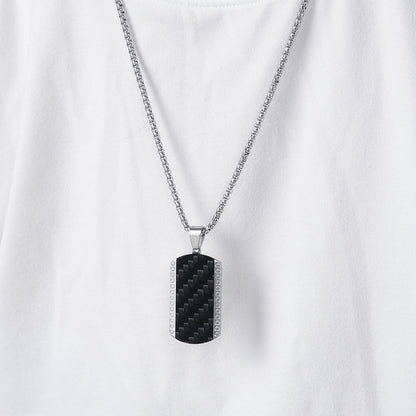 Men's Titanium Steel Retro Cool Design Inlaid Carbon Fiber Necklace