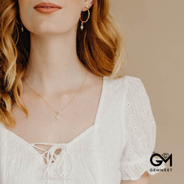 Opal White Zircon Northstar Dainty Star Necklace