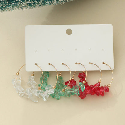 Christmas Earrings Snowman Christmas Tree Bells Creative Gravel Earrings