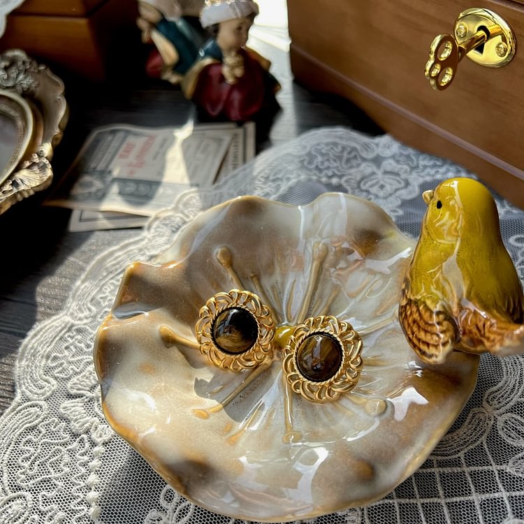 Tiger Eye Sunflower Golden Earrings