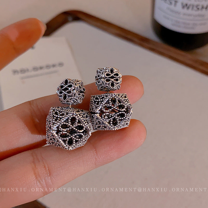 Silver Needle Flower Hollow Earrings