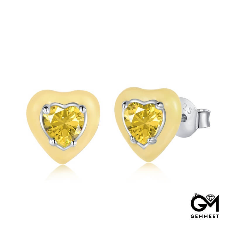 S925 Sterling Silver Yellow Heart Rubber Earrings
