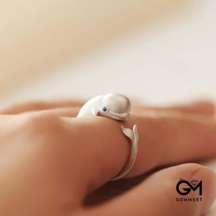 Personalized Sandblasted Cute Blue Eyes Fat Whale Ring