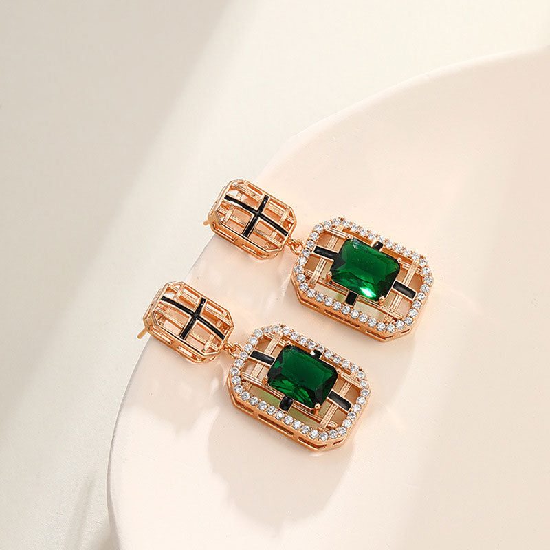 Square Artificial Stone Zircon Vintage Earrings