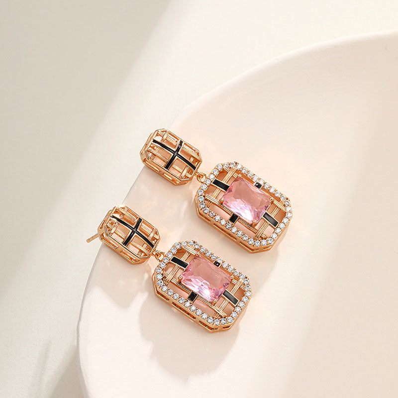 Square Artificial Stone Zircon Vintage Earrings