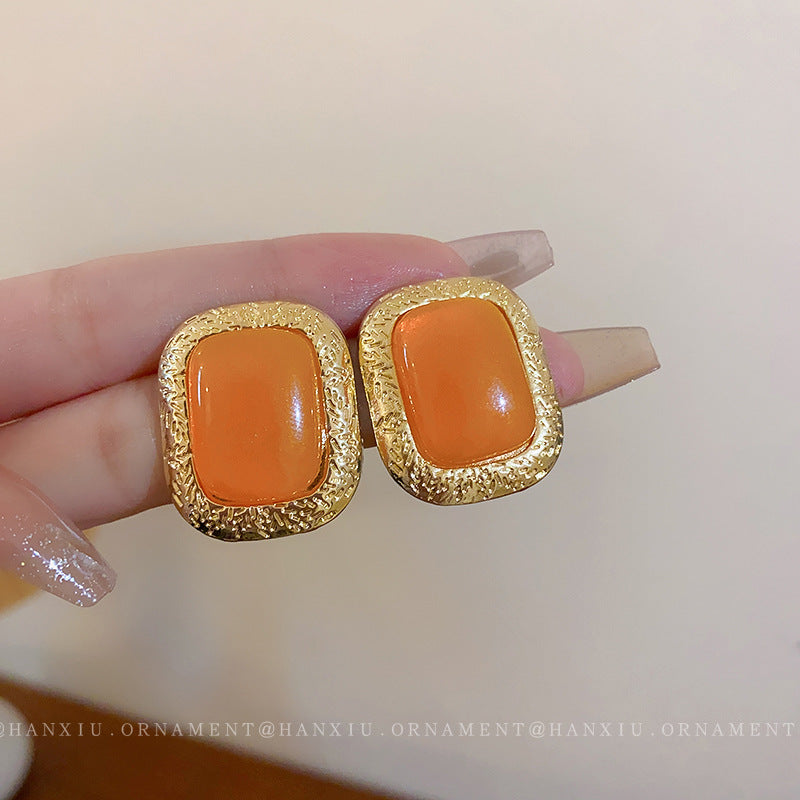 Silver Pin Square Resin Pleated Earrings