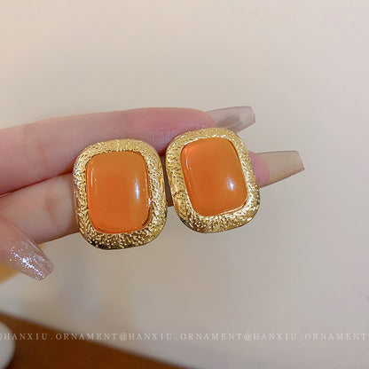 Silver Pin Square Resin Pleated Earrings