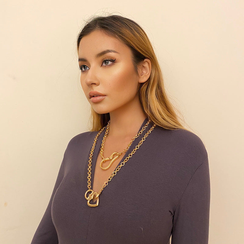 Geometric Metal Love Multilayer Necklace