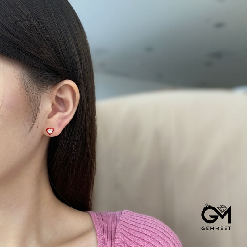 S925 Sterling Silver Red Heart Rubber Earrings