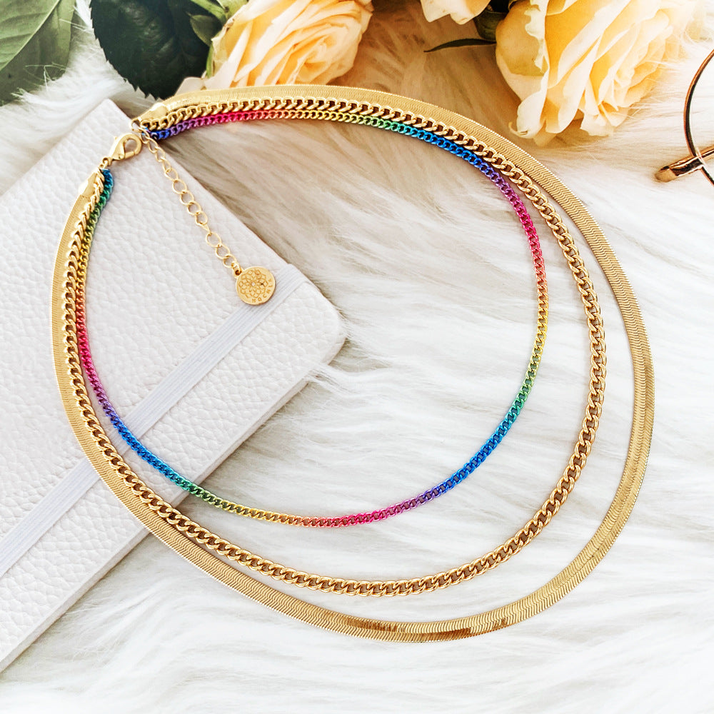 Three Layers of Colored Lacquered Metal Necklace