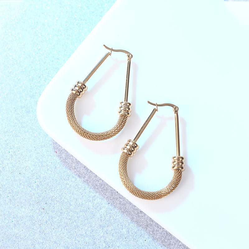 Stainless Steel Vintage Drop Gold Mesh Chain Earrings
