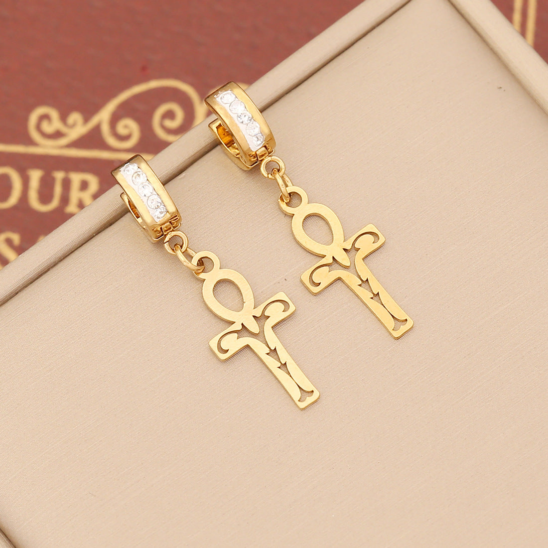 Crucifix Stainless Steel with Zircon Earrings