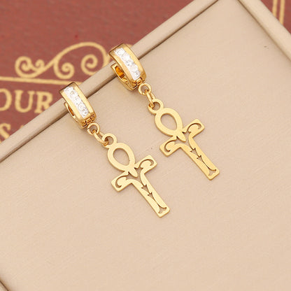 Crucifix Stainless Steel with Zircon Earrings